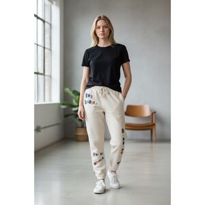 Vintage Havana Sweatpants S Oatmeal Graphic Streetwear Joggers Y2K Patches